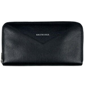 Balenciaga Paper Continental long wallet round black leather